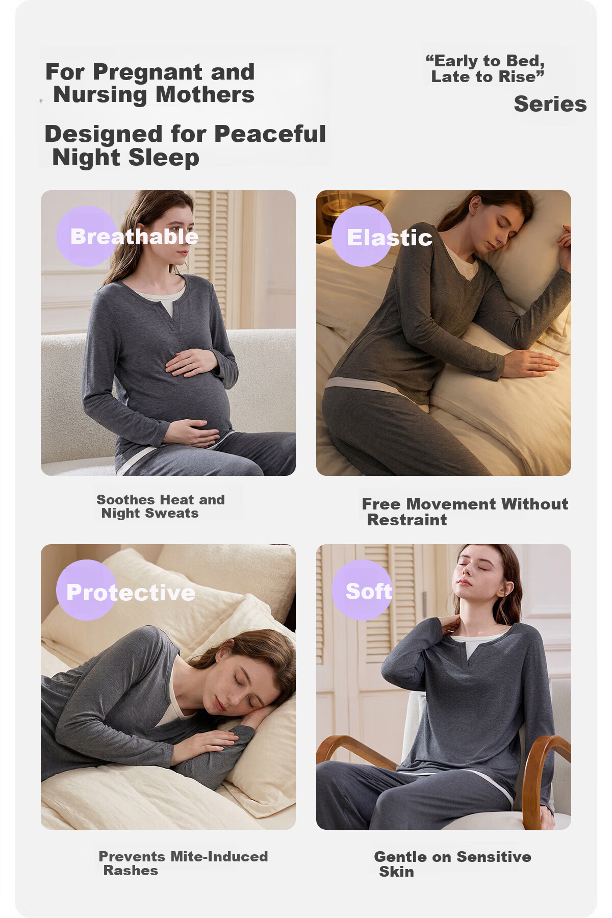 JOYNCLEON Bamboo Fiber Maternity Pajamas Spring Summer Nursing Postpartum Pregnancy L jyz204870 1