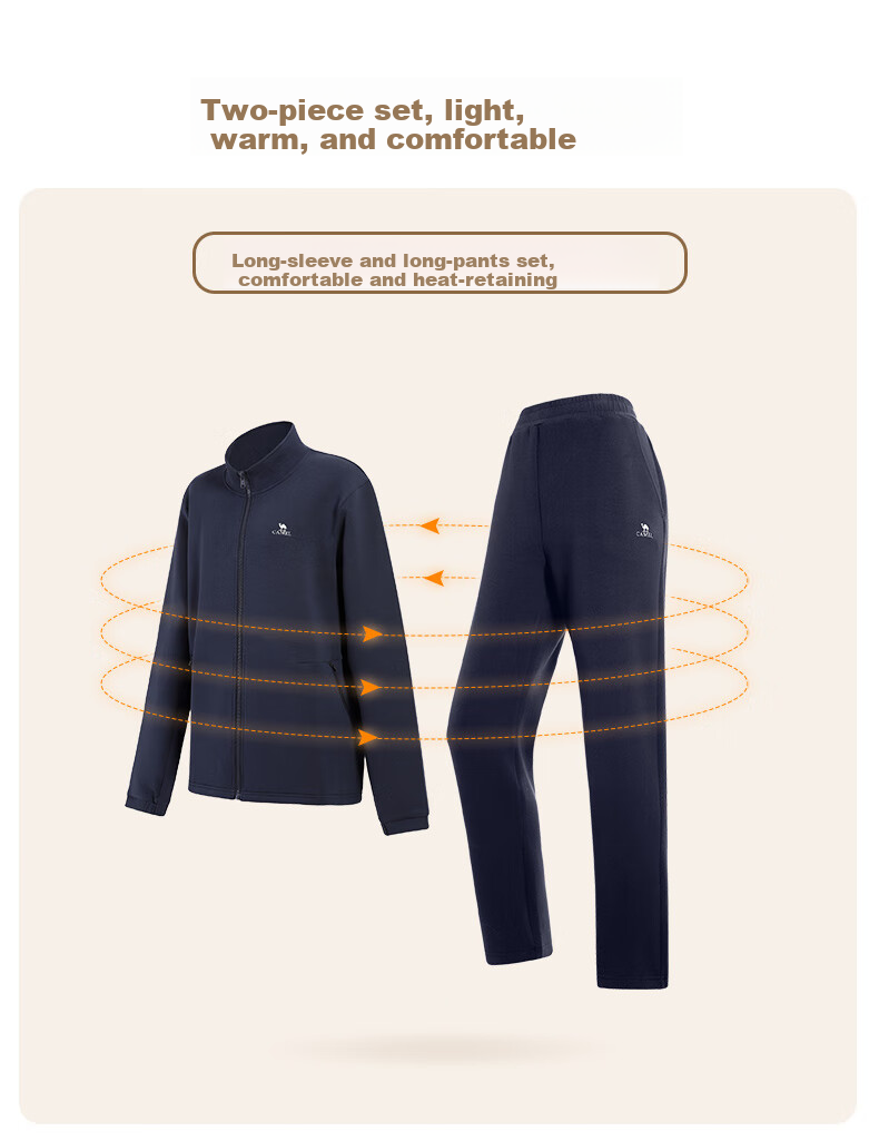 CAMEL Men's Casual Running Jacket with Stand Collar Long Sleeve Two-Piece Sports Set Y14CY0L2614 Phantom Black L 3