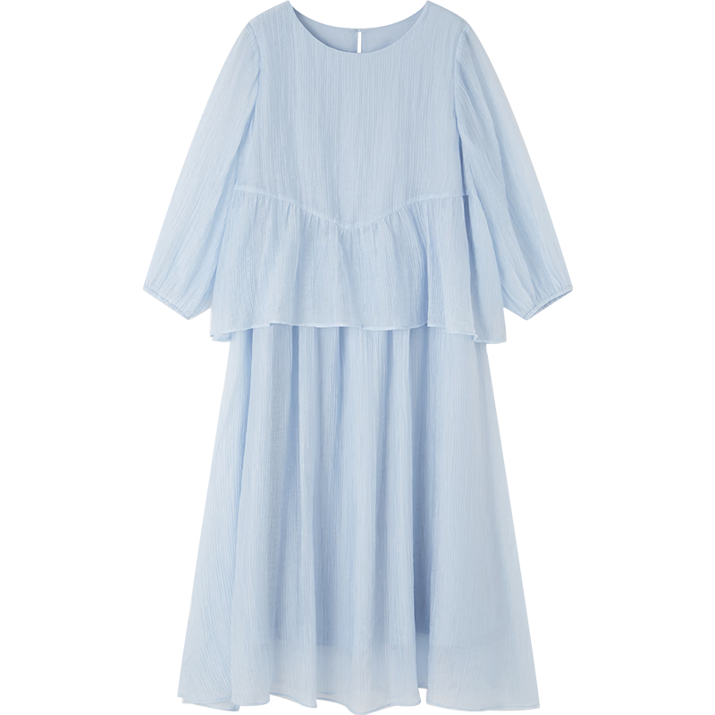 Demana [Light Breath Lyocell] Summer Elegant Style Fake Two-Piece Ruffle Loose Slimming Dress for Women High-End Feel