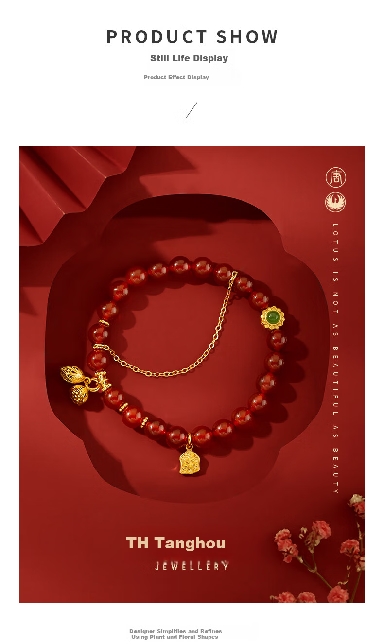 Tanghou Natural Red Agate Silver Bracelet for Women Ancient Style Wristband Zodiac Year Jewelry Birthday Mother's Day Gift 11