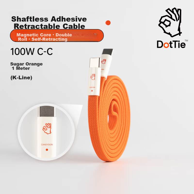 CANDYSIGN Sugar Factory DotTie Magnetic Adhesive Roll OK Line 100W USB C-C Orange K Line Mosquito Coil Apple iPhone Charging Data Cable Laptop Cable