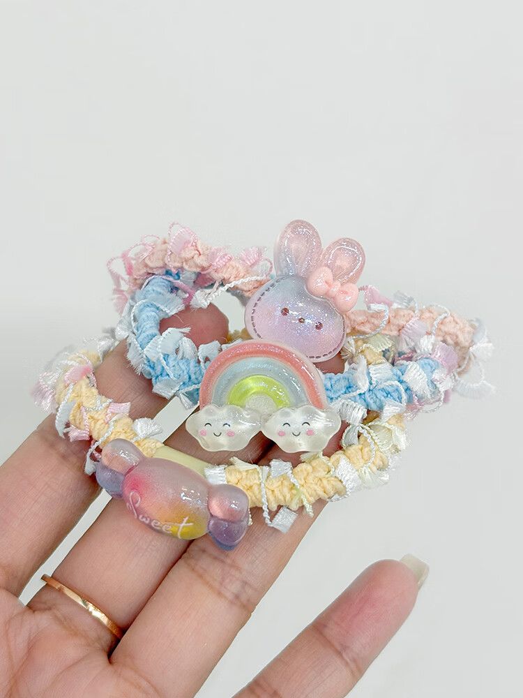 CHIMERA 5-Piece Colorful Hair Ties Set Cute Cartoon Elastic Hair Bands for Kids Girls Valentine's Day Gift 1