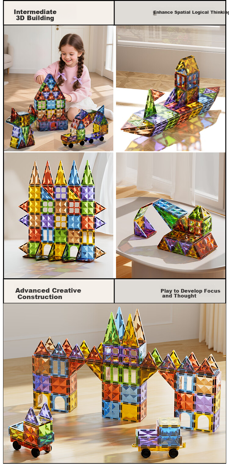 Nukied Children's Magnetic Building Blocks Toy, Colorful Window Star Diamond, Ages 3-6, Strong Magnetic Assembly Blocks, Children's Birthday Gift 3