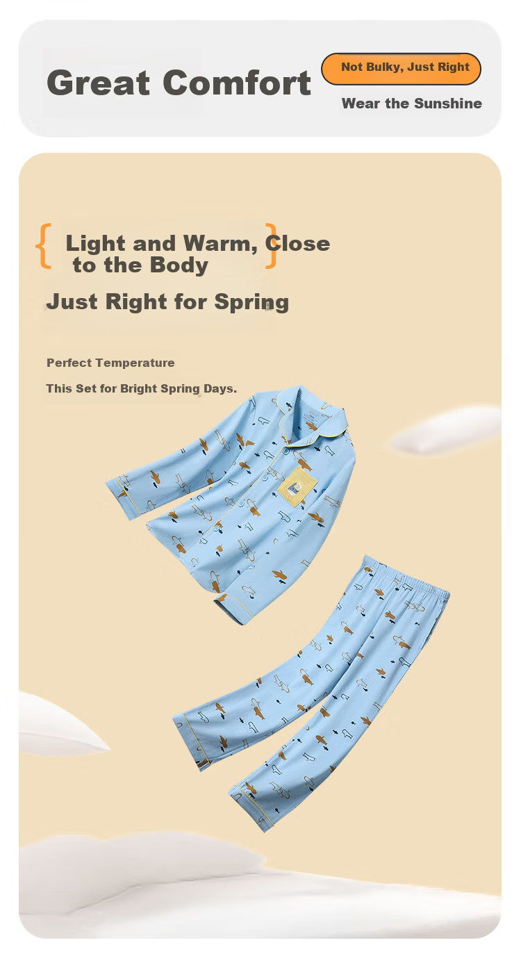 Hodohome Boys' Pajamas, Class A Cotton-Spandex Long Sleeve Loungewear, Boys' Turn-Down Collar Cardigan, Cute All-Over Print Set 103 130 5