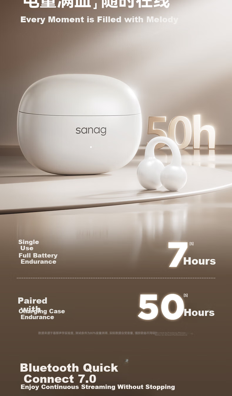 SANAG Z60S Bluetooth Headphones, Clip-On Wireless Bone Conduction Open-Style Gaming AI Translation Call Noise Reduction Ultra-Long Battery Life 2026 New Model Compatible with Apple, Huawei, Xiaomi 12