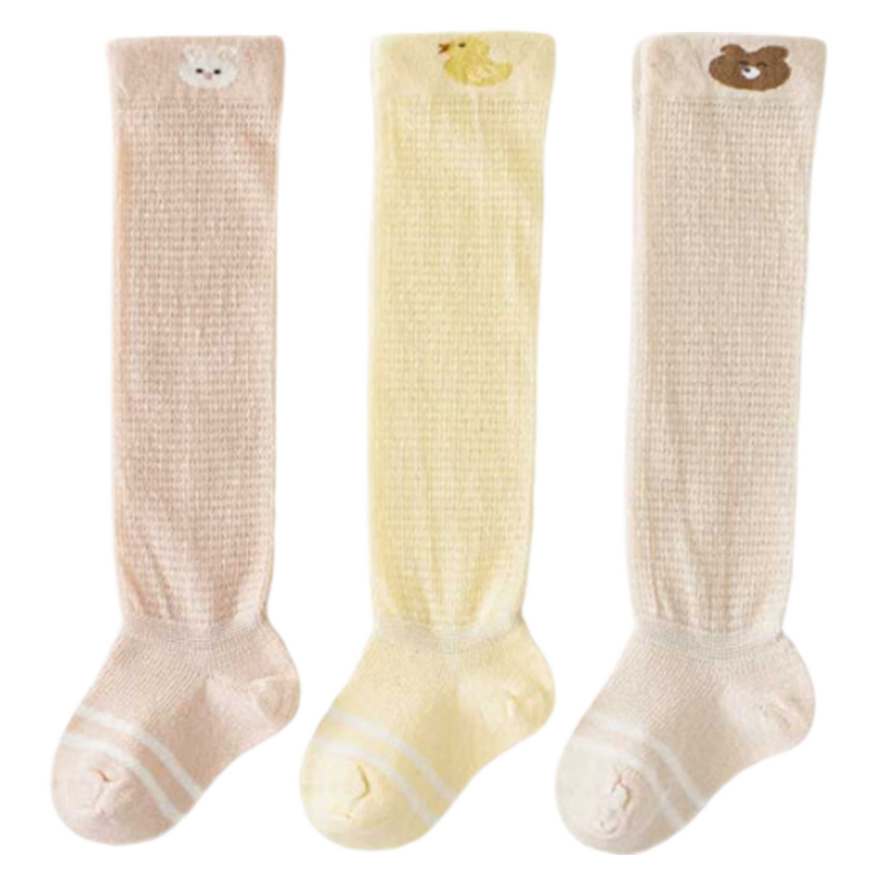 9i9 Baby Socks Summer Thin Class A Mesh Anti-Mosquito Long Tube Seamless Combed Cotton Pink 3 Pairs 0-1 Year