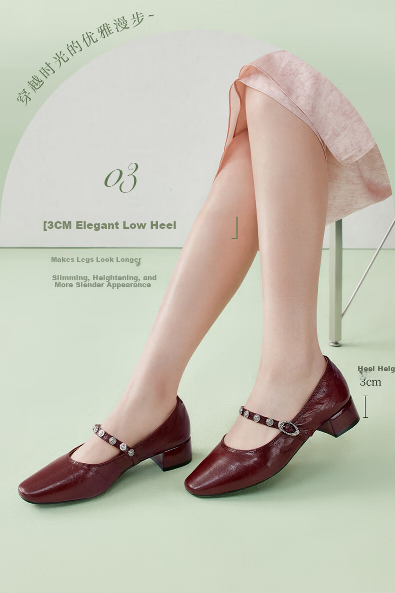 BASTO Monet Garden Spring 2026 French Style Lambskin Mary Jane Shoes for Women, Burgundy, Size 39, Model BN805AQ6 9
