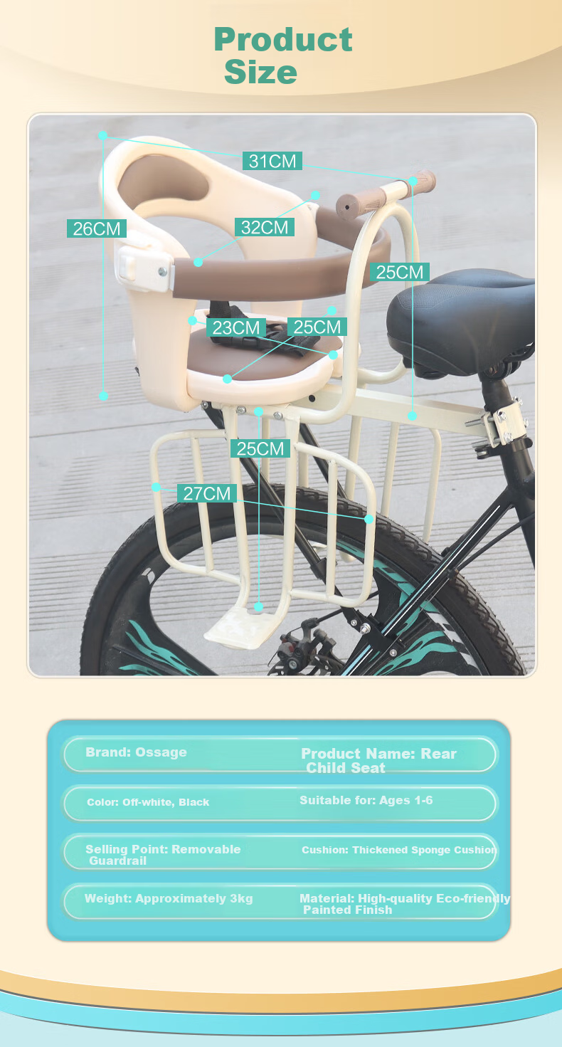 Osage E28 Black Bicycle Rear Child Seat Commuter Bike Rear Baby Seat Full Enclosure Guardrail for Kids Transportation 5