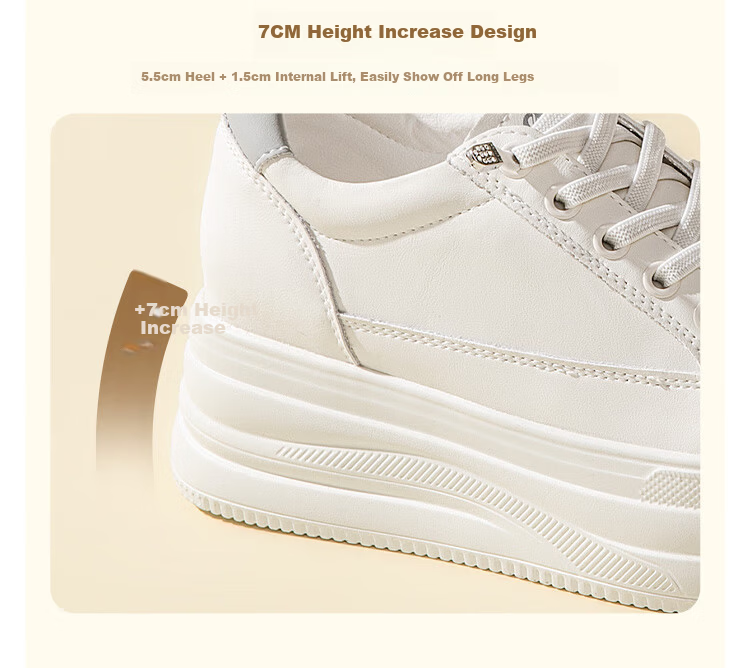 Red Dragonfly Women's Classic Thick Sole Height Increasing White Sneakers Simple Versatile Casual Shoes WPB15032 Beige/Black Size 36 9