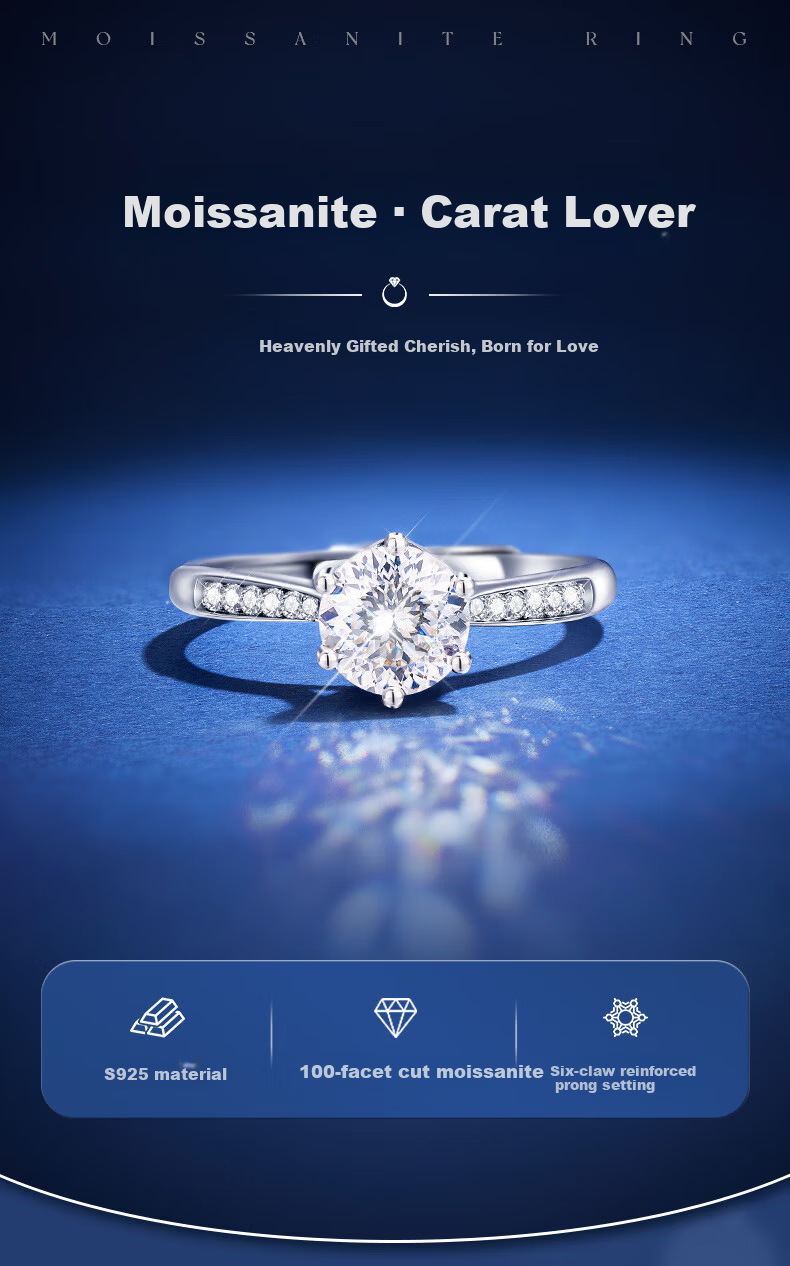 GLTEN 1 Carat Moissanite Diamond Silver Ring Women's Wedding Engagement Ring Birthday Gift for Girlfriend Wife 1