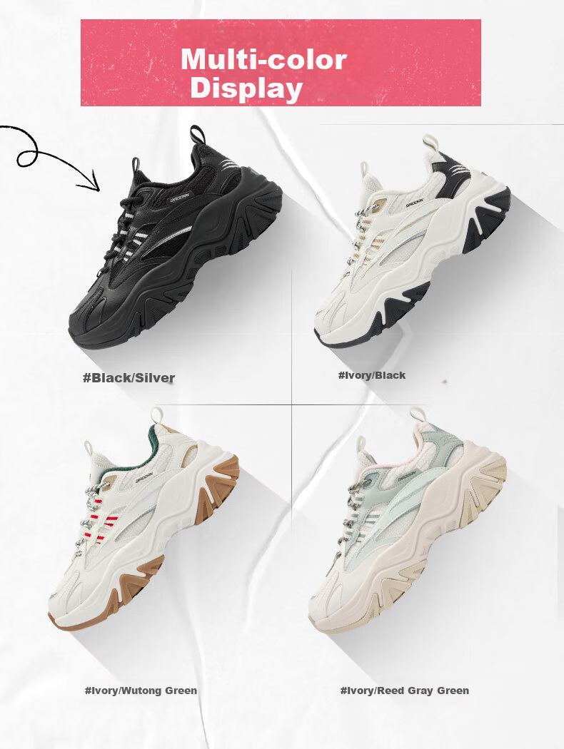 QIAODAN Women's Sports Cotton Shoes Casual Hard Candy Dad Shoes Leather Fleece Warm Running Shoes 7