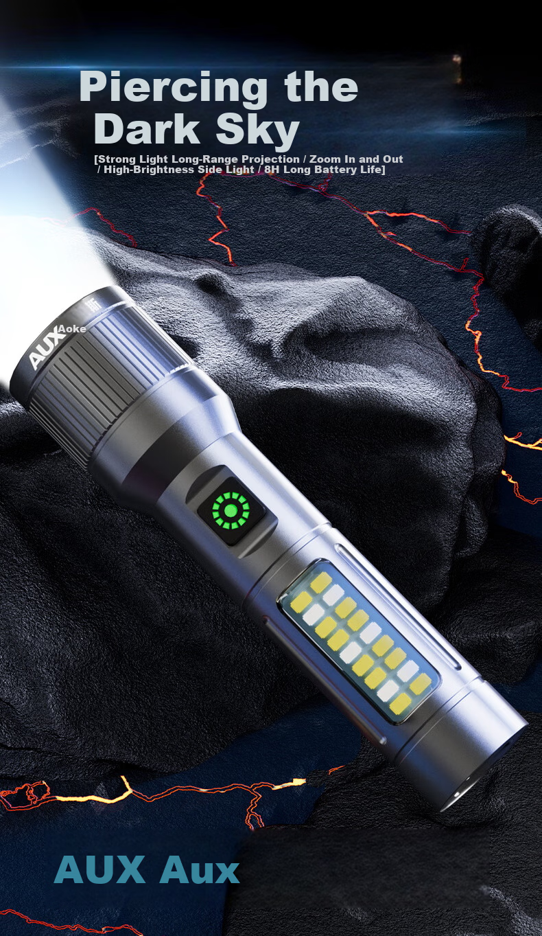 AUX Flashlight, Compact And Portable, New Mini Model with Strong Light, Rechargeable, for Home Use, Hiking, Night Climbing, Long Battery Life, Zhazhile 1