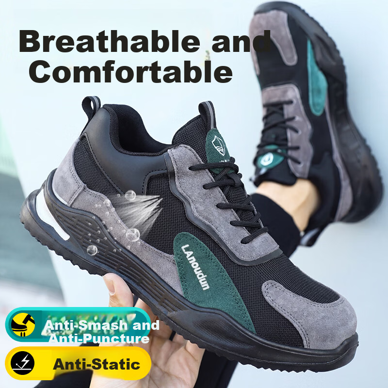 BlueOwl Shield Men's Summer Breathable Anti-Static Work Shoes Gas Station Protective Steel Toe Anti-Puncture DL2095A-1 Size 46