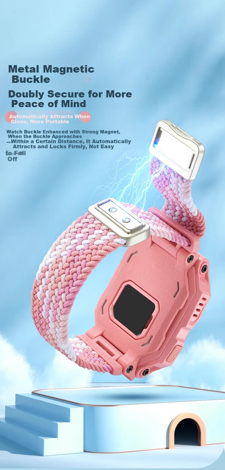 Shixian Magnetic Metal Buckle Woven Watch Strap for Xiaotiancai Z11/Z10/Z9/Youth Edition/Z8A/Z7/Z6P/N3/D3/Q2A/Q1R Nebula Pink 2