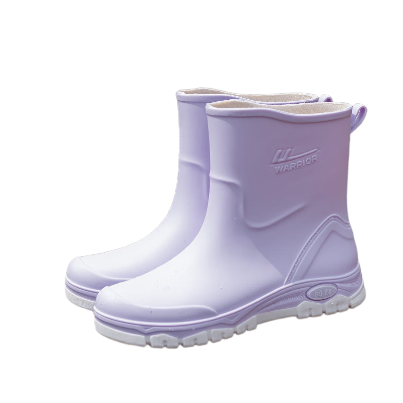 Warrior Women's Fashion Outdoor Rain Shoes Non-slip Waterproof Wear-resistant Rubber Rain Boots White Fleece-lined Cotton Covers Size S