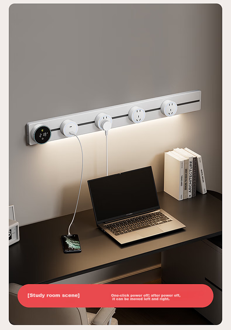 Guojidiangong Track Socket with Display Screen, Wall-Mounted Movable Power Strip, Smart Digital Display Timer Control, Kitchen Sideboard Slide Rail Surface-Mounted Extra-Long Track 100cm Black 12