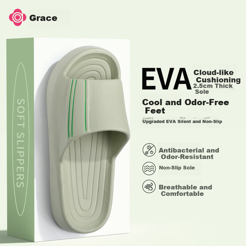 Grace Women's Indoor Non-Slip EVA Odor-Resistant Silent Slippers, Green, Size 38-39