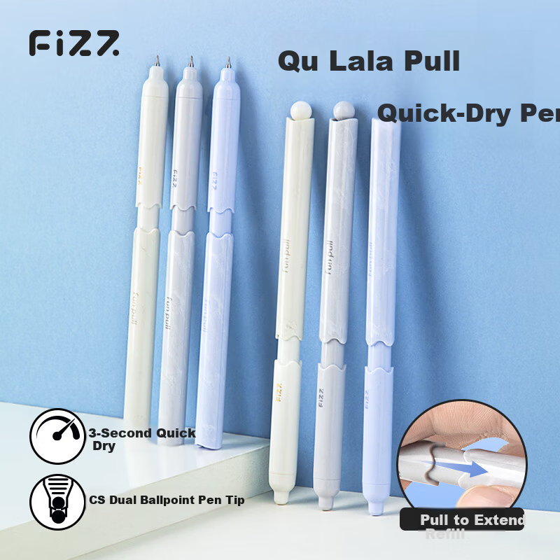 Fizz Minimalist Click Gel Pen 3-Pack Quick-Dry Rotating CS Dual Ballpoint Black Ink 0.5mm Signature Pen High-Value Exam Pen for Students