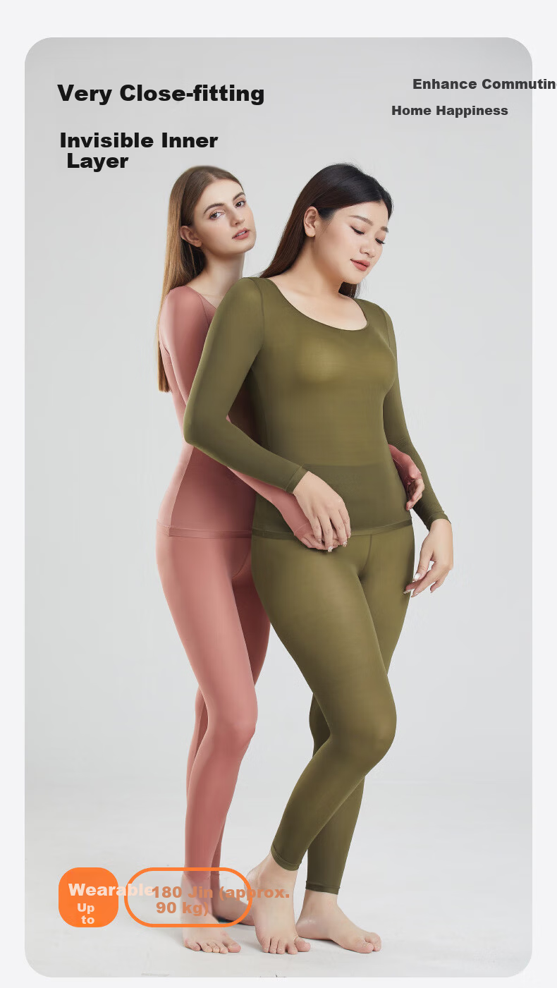 LangSha Women's Autumn Thermal Underwear Set Thin Knit Top and Bottom 10A Antibacterial Warm Base Layer Skin-Friendly Undershirt 6