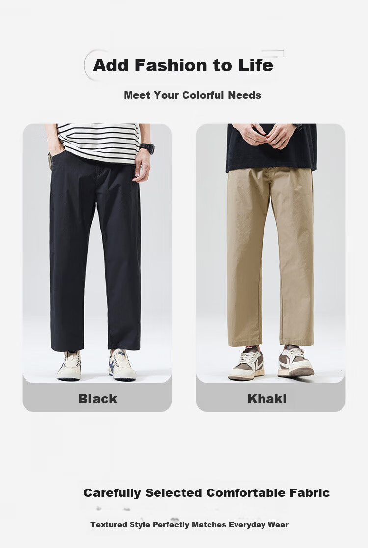 ROMON Men's Ice Silk Casual Pants Summer Thin Straight Loose American Style Draped Versatile Cigarette Nine-Point Pants Black L 3