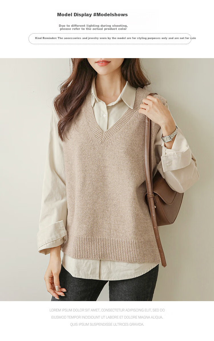 Chushen Spring And Autumn Knitted Vest for Women, Wilderness Maillard Vintage V-Neck Tank Top, Layered Sweater S143Z5005 18