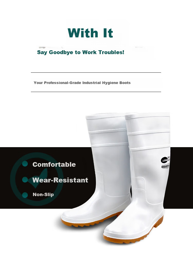 LONGLAST (LONG LAST) Extra White Oil-Resistant Boots, High-Top Non-Slip Waterproof Shoes Rain Boots, Acid And Alkali Resistant Chef Food Hygiene Boots for Men And Women, Size 42 9