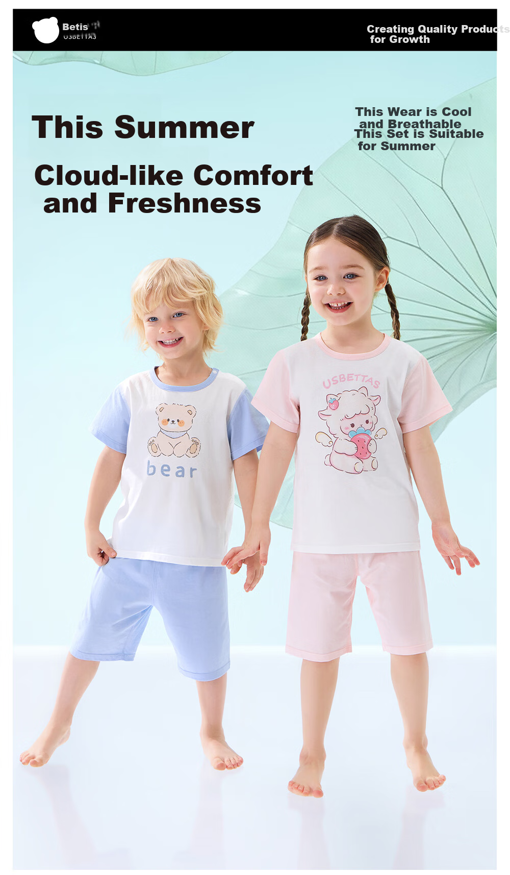Betis Kids Pajamas Boys Short Sleeve Summer Cotton 2026 New Girls Ice Silk Baby Homewear Set 1