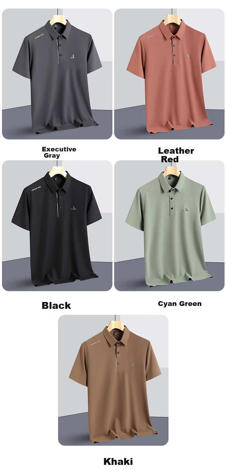 TUCANO Men's Short Sleeve Summer Ice Silk Quick-Dry Polo Shirt Breathable Stretch Business Casual Top 10
