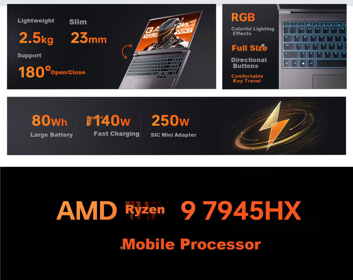 MACHENIKE Sunlight 16S [Core School Equipment] 16-Inch Office And Gaming Laptop (Intel Core I9HX, NVIDIA RTX 5070Ti, 300Hz 2.5K Screen, 16GB RAM) 5