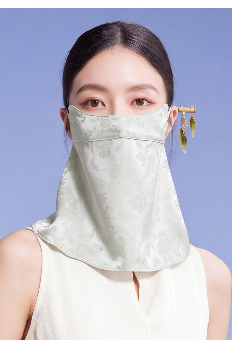 Shanghai Story Women's Silk Protective Face Mask Summer Sun Protection Mulberry Silk Jacquard Satin Sunshade Neck Guard Valentine's Day Gift for Girlfriend 16