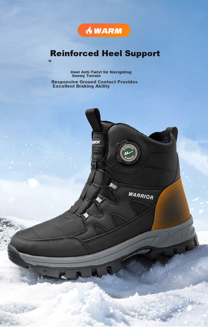 Warrior Men's Snow Boots Warm Hiking Fleece Thickened Large Size High-top Northeast Cotton Shoes 1902 Black 39 8