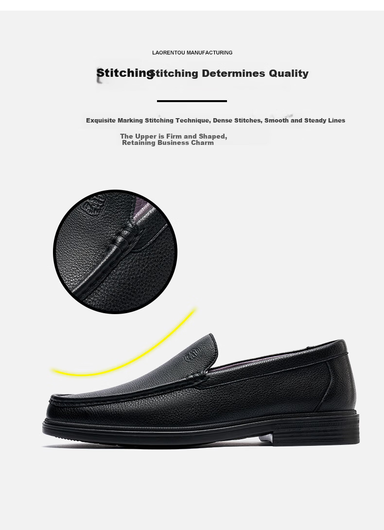 LAORENTOU Men's Leather Shoes, Business Casual Shoes, Breathable Soft Upper Formal Men's Shoes, Slip-On Dad Shoes, A20231, Black, Size 41 6