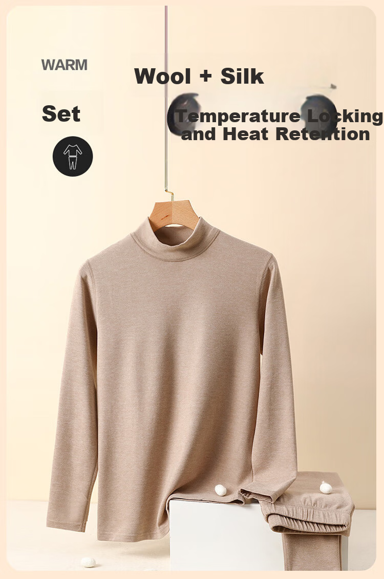 LangSha Plus Size Men's Wool and Silk Autumn Thermal Underwear 10A Antibacterial Warm Base Layer Extra Large Mid-Neck Shirt 2