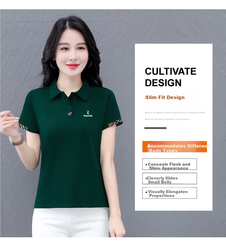 Woodpecker Women's Summer New Polo Shirt Short Sleeve Turn-down Collar T-shirt Pure Cotton Slim Fit Sports Casual Top Black XL 3