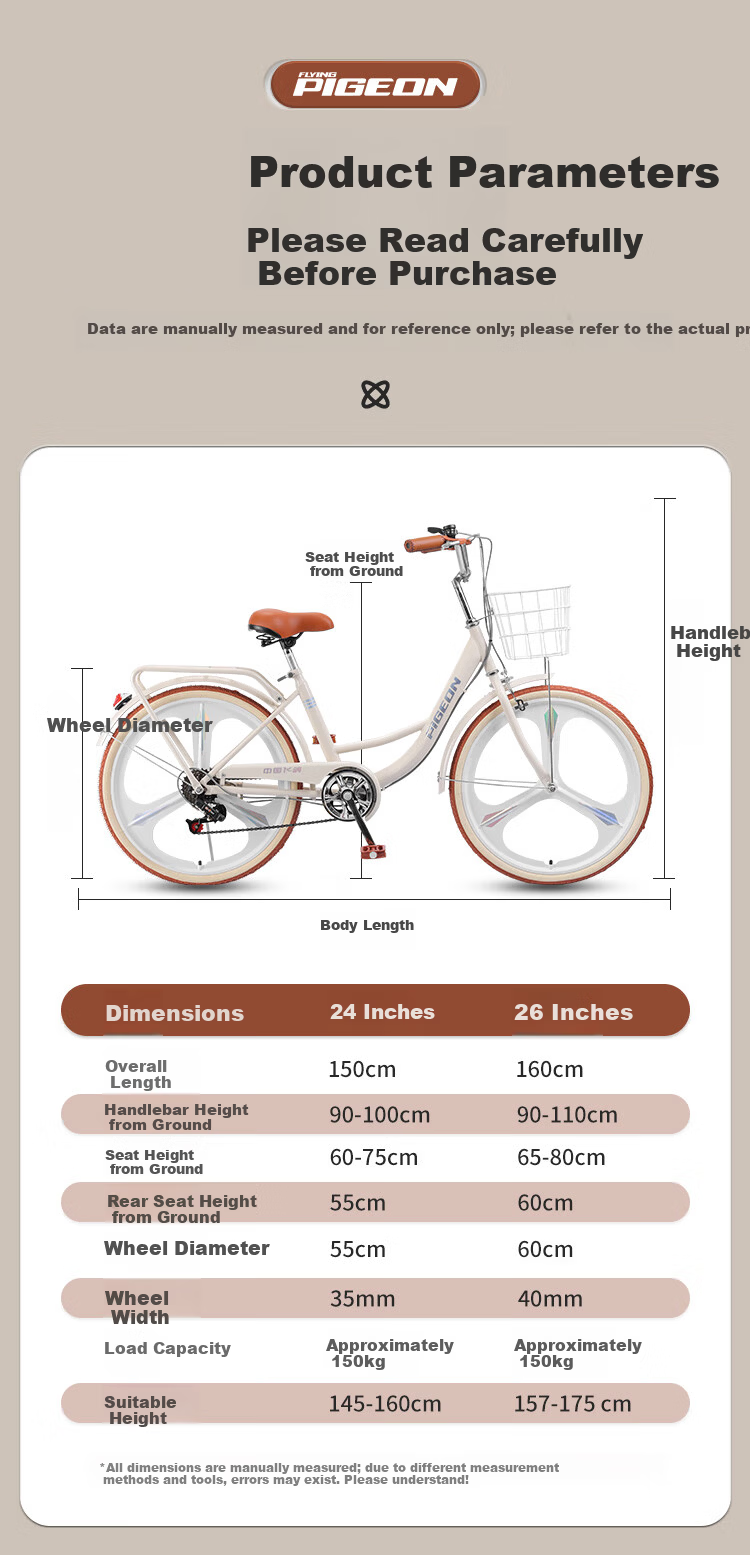 FG FLYING PIGEON 26-inch City Bicycle Low Step-Through Frame Unisex Adult Student Kids Urban Commuter Casual Bike 11