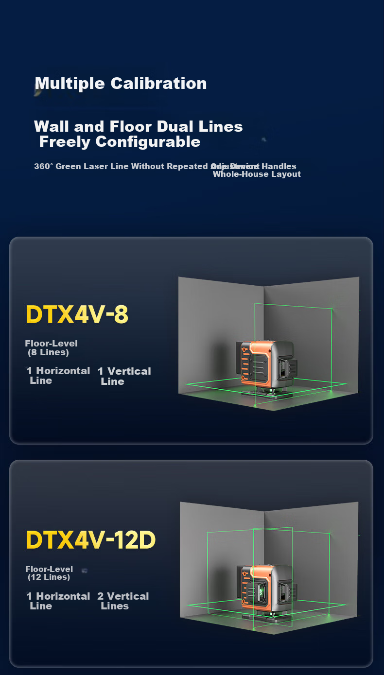 Dongcheng 12-Line Laser Level Infrared High-Precision Auto-Leveling Strong Light Horizontal Laser DTX4V-12QE 12