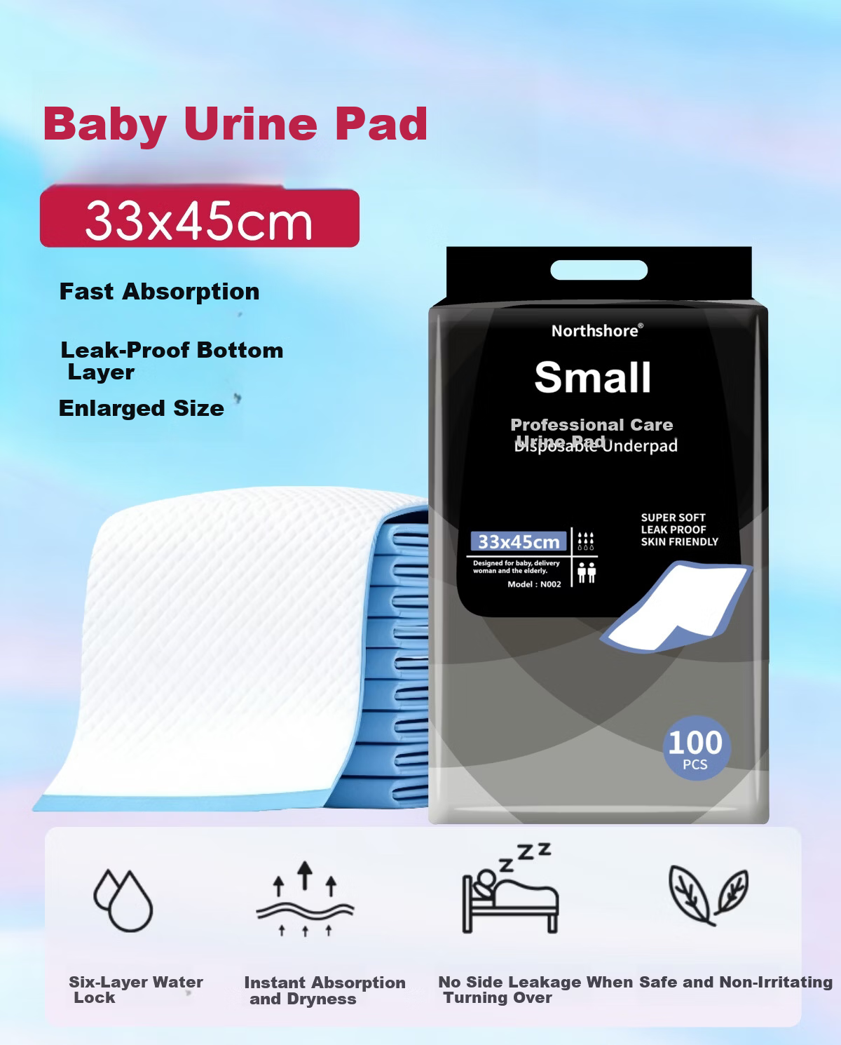 NORTHSHORE Baby Disposable Diaper Pads 100pcs 33x45cm Newborn Baby Care Pads Waterproof Breathable 1