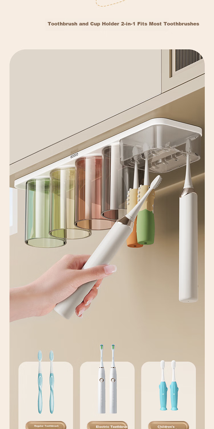 Ecoco Student Dormitory Toothbrush Cup Bathroom Supplies Electric Toothbrush Storage Rack Set with Rinse Cup 25112 6
