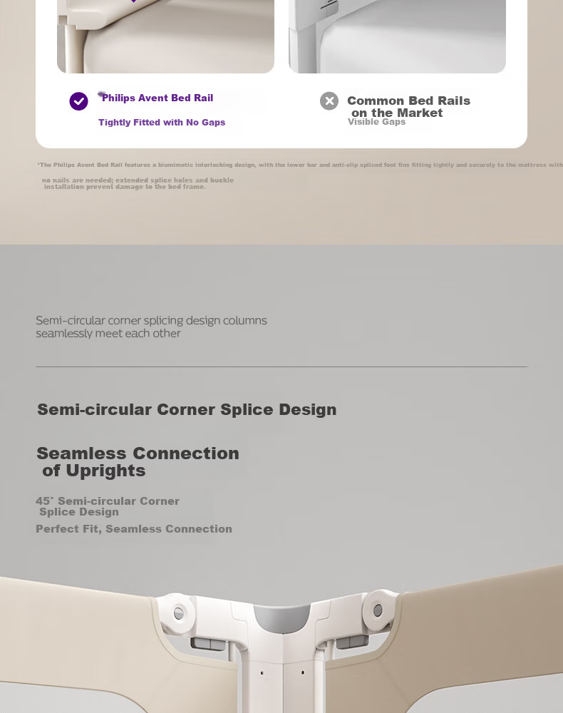 Philips Avent Baby Bed Rail Seamless Fence Bed Guardrail Baby Bedside Anti-Fall Connector Anti-Pinch Anti-Drop 1.5M 7