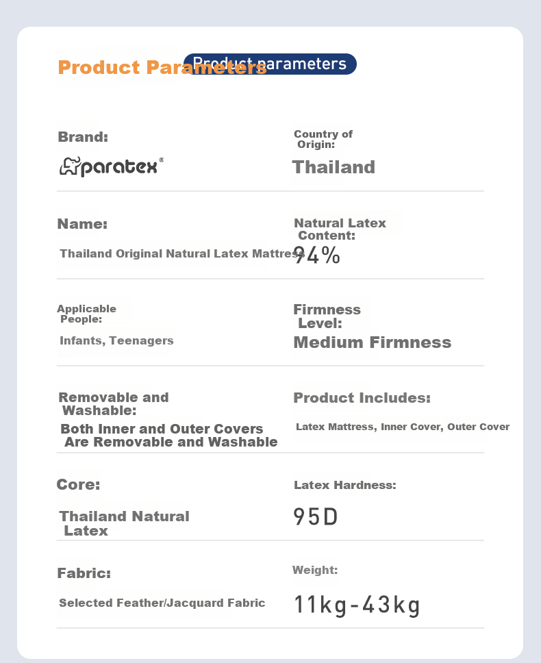 Paratex Student Latex Mattress Thailand Origin 0.9m Dormitory Bed Children Youth Thin Mattress 90x190cm 10