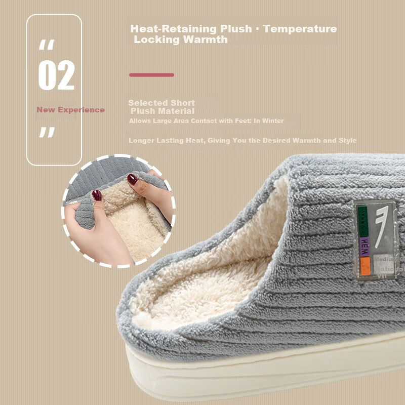 Warrior Men's Cotton Slippers Winter New Thick Sole Plush Warm Home Slippers 0806 Gray Size 40-41