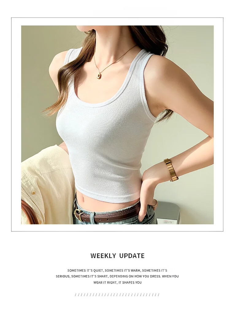 Langsha 100% Cotton Women's Thin Camisole Slim Fit Sleeveless White Tank Top 12