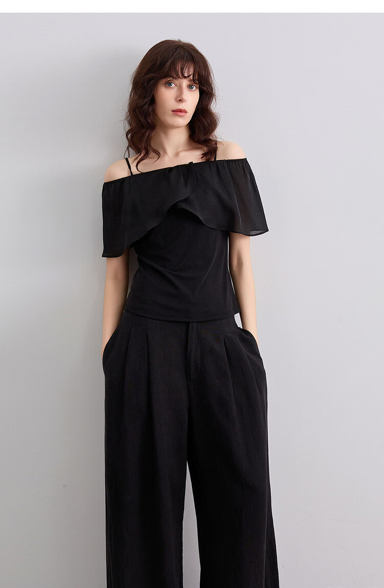 Demana [with Lyocell] Summer Sweet Style Patchwork Ruffle Spaghetti Strap Sleeveless Slim Fit Elegant Slimming Women's T-Shirt 19