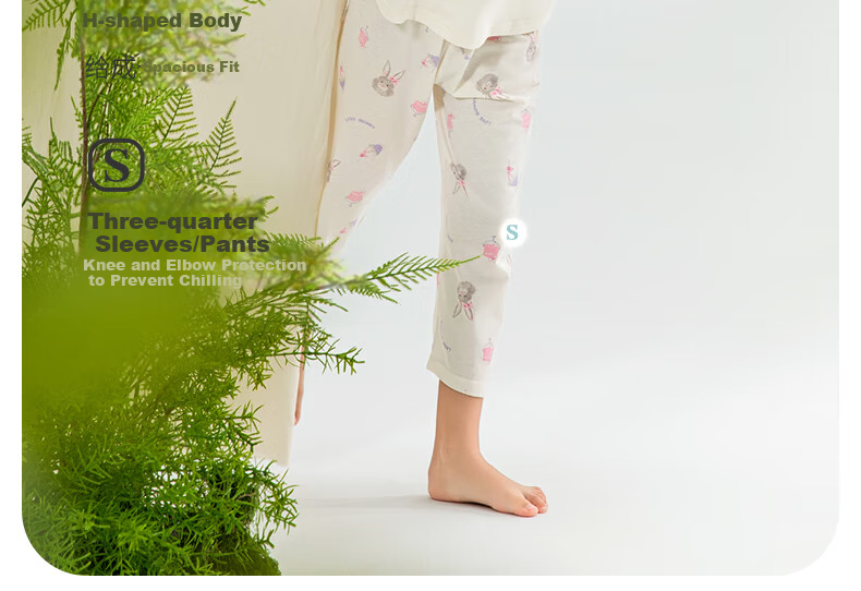 Yingbolun Summer Lightweight Girls' Pajamas Children's Three-Quarter Sleeve Homewear Air Conditioning Clothes 20906 Off-White 150cm 4