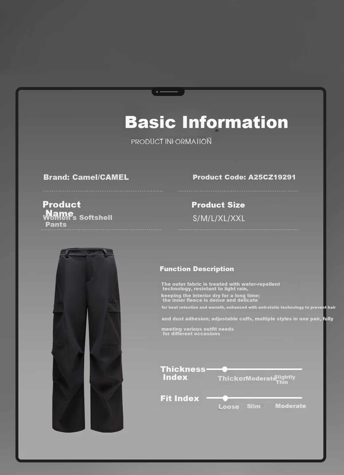 CAMEL Outdoor Softshell Pants Autumn Winter Fleece Lined Warm Water-Repellent Durable Hiking Work Mountaineering Pants 9291 7