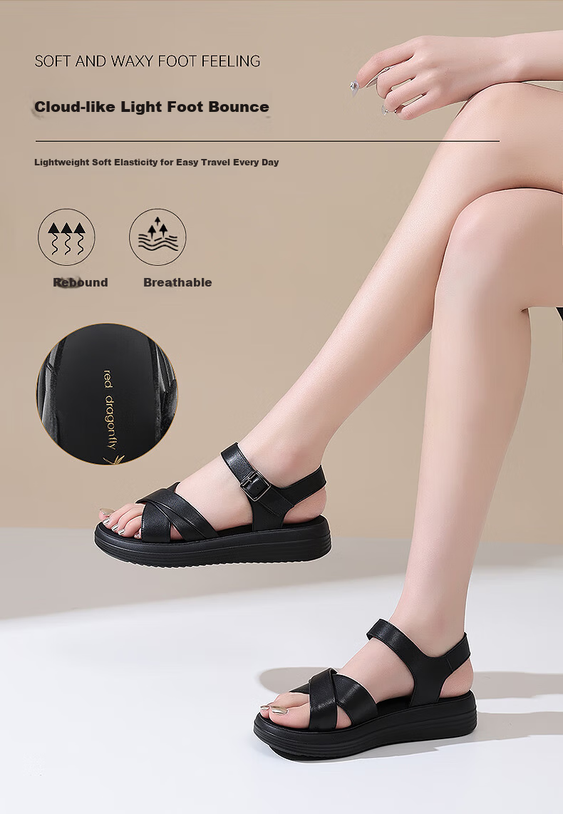 RED DRAGONFLY Mom's Sandals for Women, Summer Middle-Aged And Elderly Beach Shoes, Flat Soft Sole Women's Slippers WTK245571 Black Size 38 4