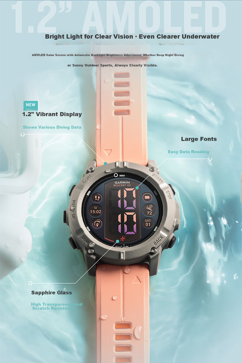GARMIN Descent G2 Coral Pink Professional Diving Smart Outdoor Sports Watch for Swimming Surfing Running Cycling 3