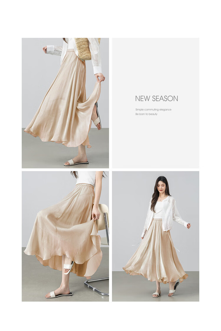 Shangdu Bila Elegant Radiant Half Skirt for Women Summer Soft Style Slimming A-Line Skirt Lightweight Draped Elastic Waist Flared Skirt 22