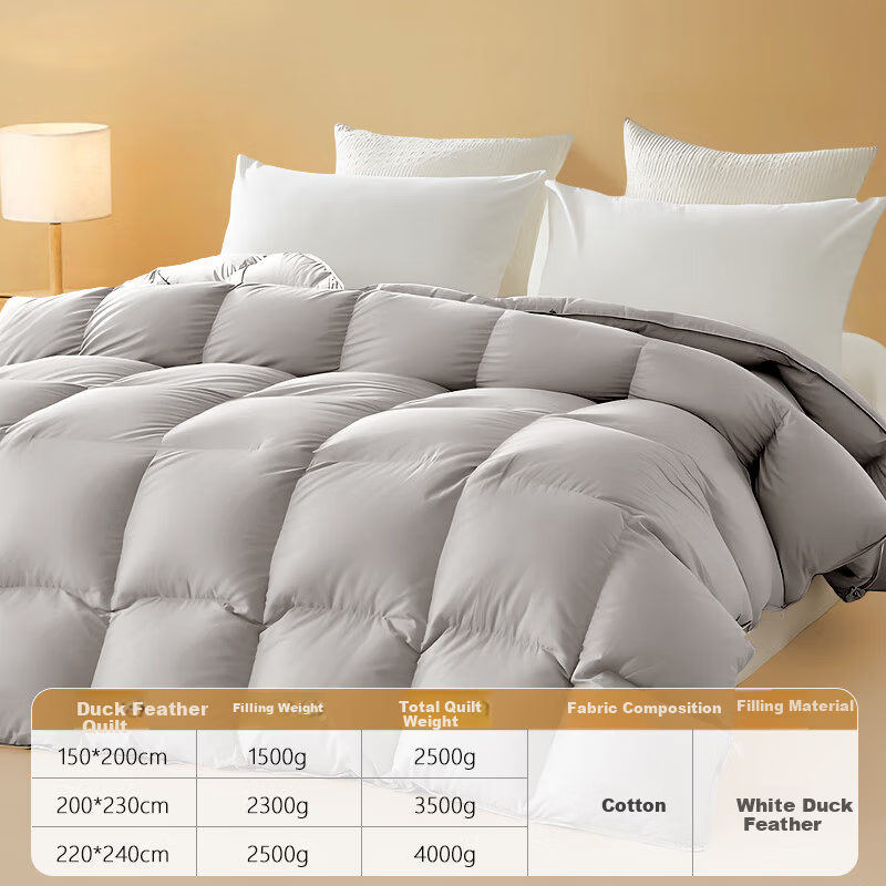 Yuan Life Anti-Feather Leakage White Duck Down Quilt Core Four Seasons Down Quilt Filled with 2300g 200*230cm Gray