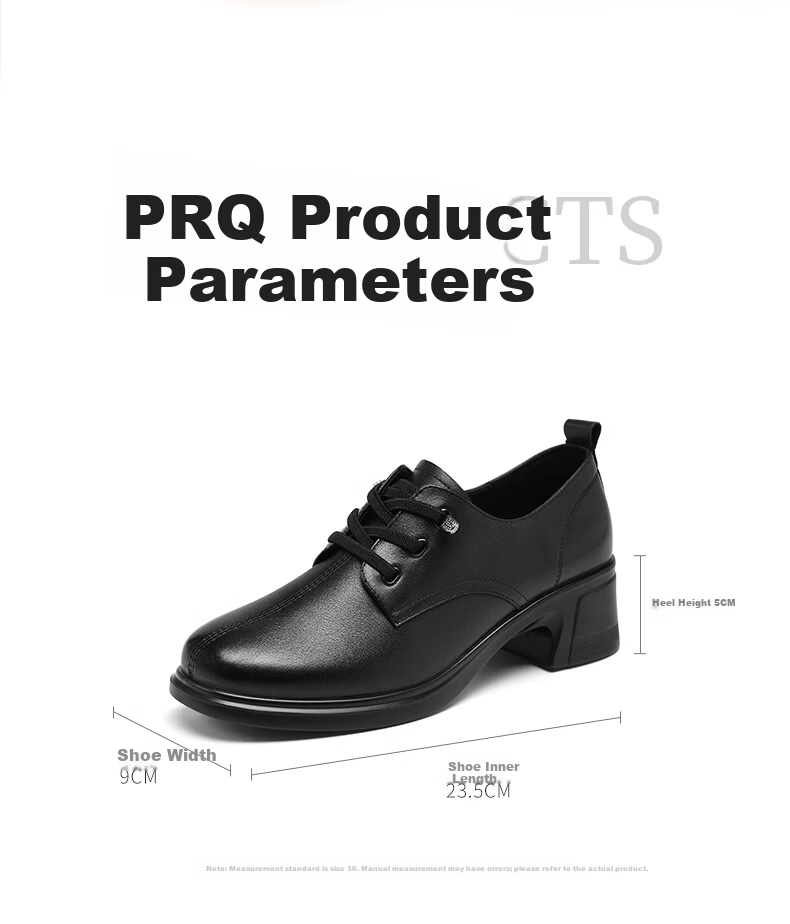 Red Dragonfly Women's Single Shoes First Layer Cowhide Small Leather Shoes British Casual Commuter Chunky Heel WTB152651 Black Size 36 6